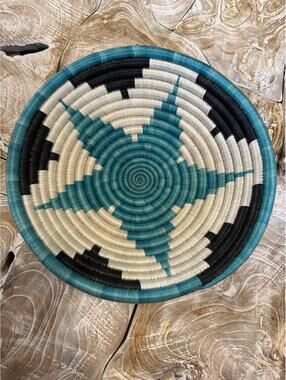 African Basket 12” Hand-Woven Wall-Hanging Boho Decoration Geometric Swirl Bowl